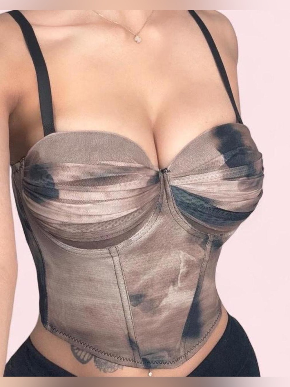 Kaylee kollection Brown and Black Mesh Corset Bustier Top